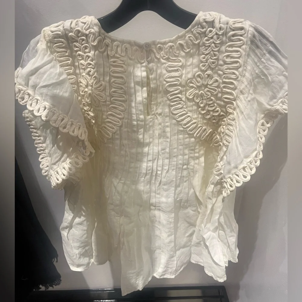 NWT SEA NEW YORK FRIDA SOLID FLUTTER SLEEVE BLOUSE TOP CREAM S - Picture 5 of 7